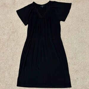 Gap Womens Above Knee Waist-Defined V-Neck Flutter-Sleeve Dress Knit Black, Sz M